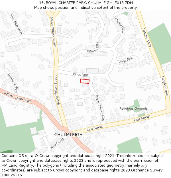 16, ROYAL CHARTER PARK, CHULMLEIGH, EX18 7DH: Location map and indicative extent of plot