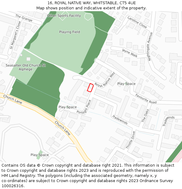 16, ROYAL NATIVE WAY, WHITSTABLE, CT5 4UE: Location map and indicative extent of plot