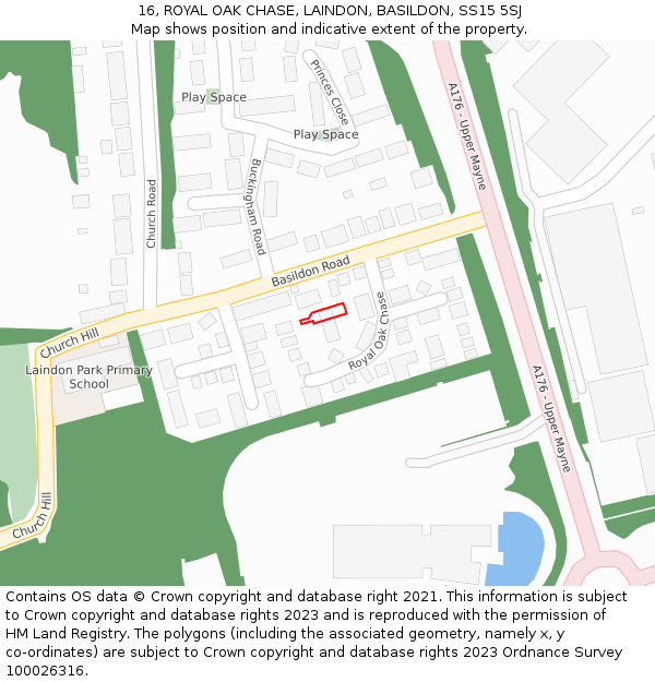 16, ROYAL OAK CHASE, LAINDON, BASILDON, SS15 5SJ: Location map and indicative extent of plot