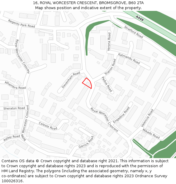 16, ROYAL WORCESTER CRESCENT, BROMSGROVE, B60 2TA: Location map and indicative extent of plot