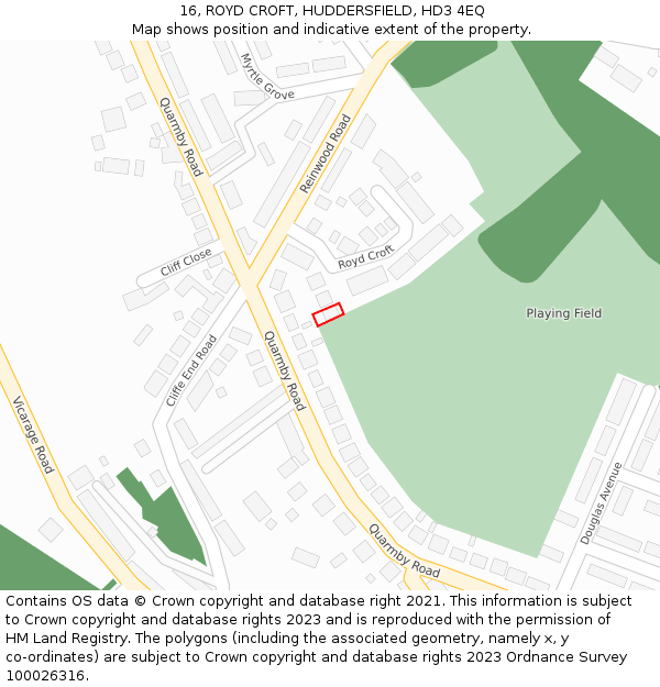 16, ROYD CROFT, HUDDERSFIELD, HD3 4EQ: Location map and indicative extent of plot