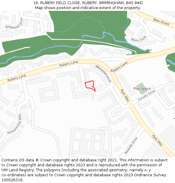 16, RUBERY FIELD CLOSE, RUBERY, BIRMINGHAM, B45 9WD: Location map and indicative extent of plot