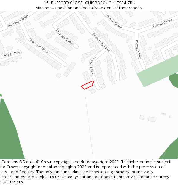 16, RUFFORD CLOSE, GUISBOROUGH, TS14 7PU: Location map and indicative extent of plot