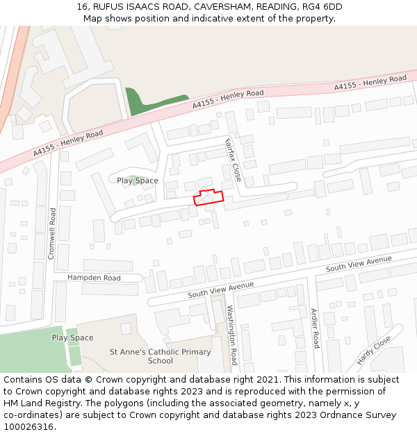 16, RUFUS ISAACS ROAD, CAVERSHAM, READING, RG4 6DD: Location map and indicative extent of plot