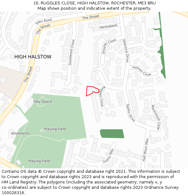 16, RUGGLES CLOSE, HIGH HALSTOW, ROCHESTER, ME3 8RU: Location map and indicative extent of plot