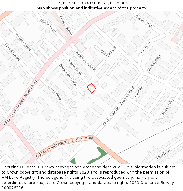 16, RUSSELL COURT, RHYL, LL18 3EN: Location map and indicative extent of plot