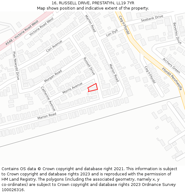 16, RUSSELL DRIVE, PRESTATYN, LL19 7YR: Location map and indicative extent of plot