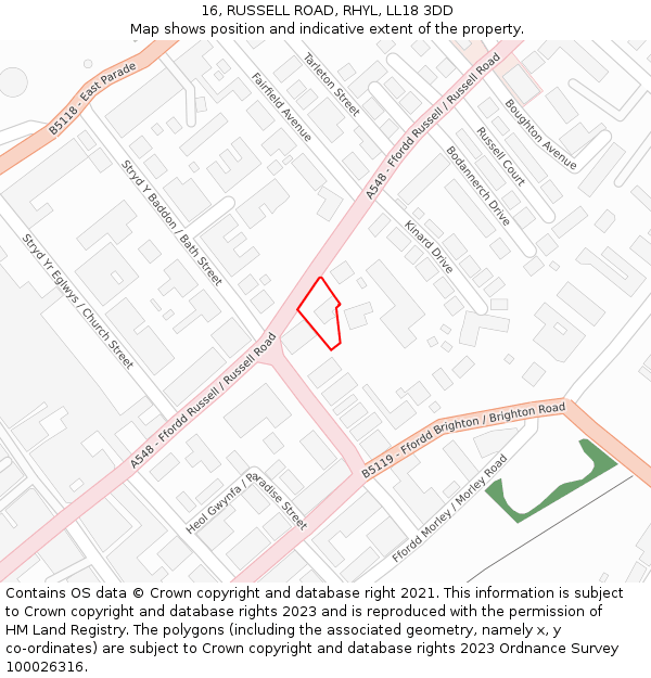 16, RUSSELL ROAD, RHYL, LL18 3DD: Location map and indicative extent of plot