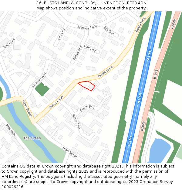 16, RUSTS LANE, ALCONBURY, HUNTINGDON, PE28 4DN: Location map and indicative extent of plot