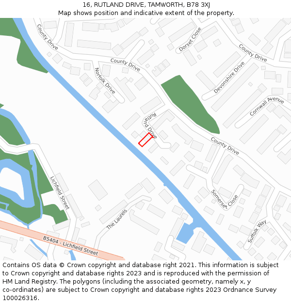 16, RUTLAND DRIVE, TAMWORTH, B78 3XJ: Location map and indicative extent of plot