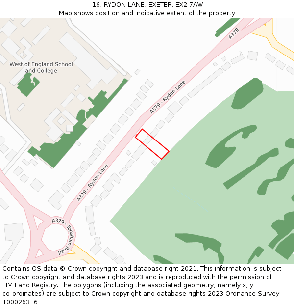 16, RYDON LANE, EXETER, EX2 7AW: Location map and indicative extent of plot