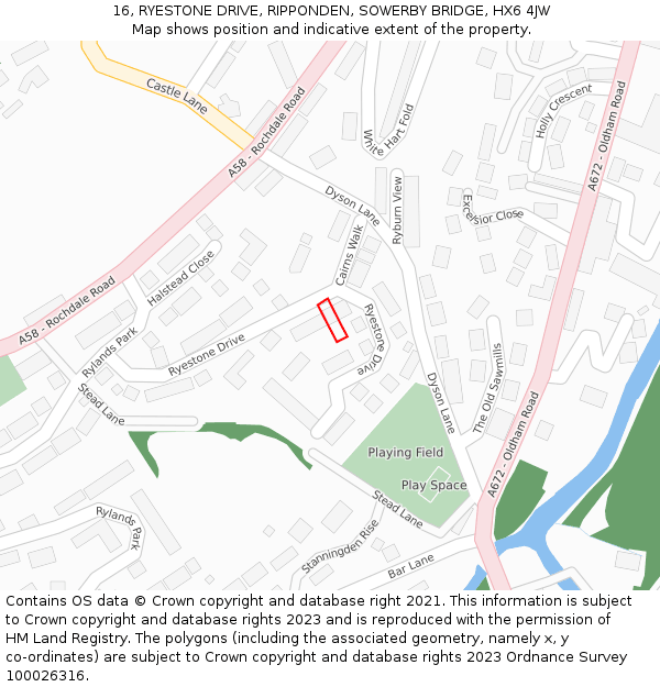 16, RYESTONE DRIVE, RIPPONDEN, SOWERBY BRIDGE, HX6 4JW: Location map and indicative extent of plot