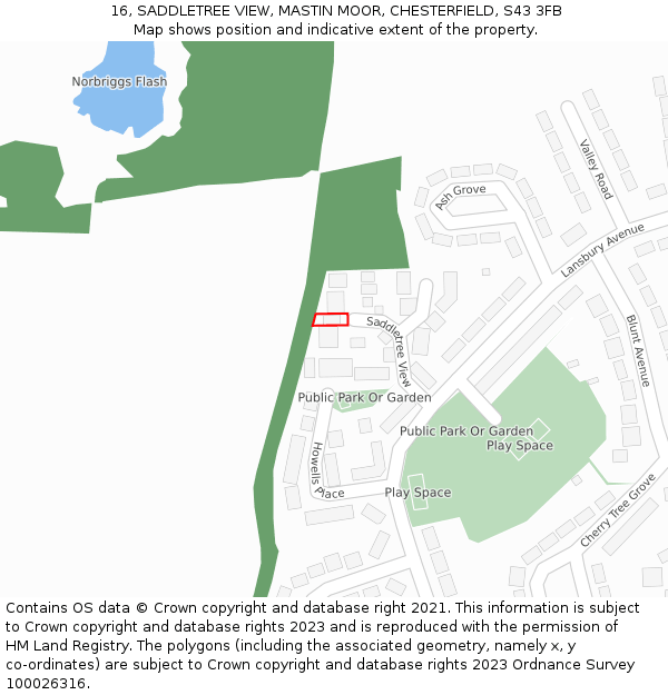 16, SADDLETREE VIEW, MASTIN MOOR, CHESTERFIELD, S43 3FB: Location map and indicative extent of plot