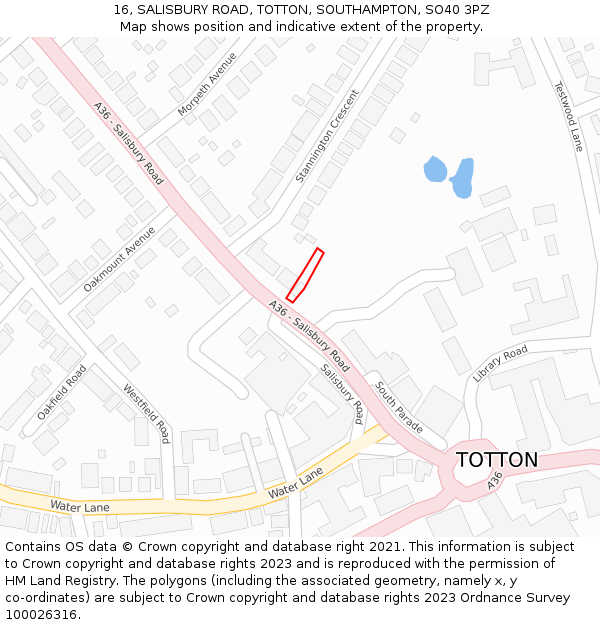 16, SALISBURY ROAD, TOTTON, SOUTHAMPTON, SO40 3PZ: Location map and indicative extent of plot