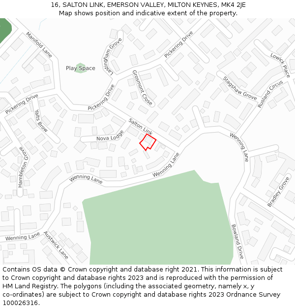 16, SALTON LINK, EMERSON VALLEY, MILTON KEYNES, MK4 2JE: Location map and indicative extent of plot