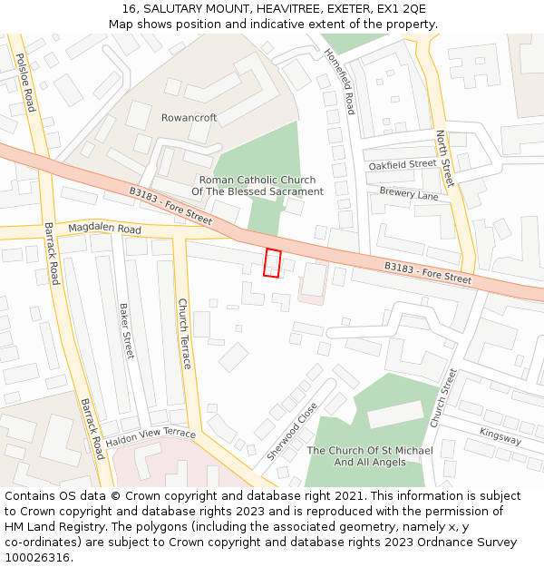 16, SALUTARY MOUNT, HEAVITREE, EXETER, EX1 2QE: Location map and indicative extent of plot