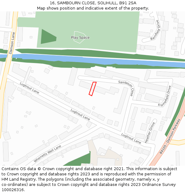 16, SAMBOURN CLOSE, SOLIHULL, B91 2SA: Location map and indicative extent of plot