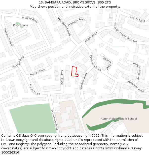 16, SAMSARA ROAD, BROMSGROVE, B60 2TQ: Location map and indicative extent of plot