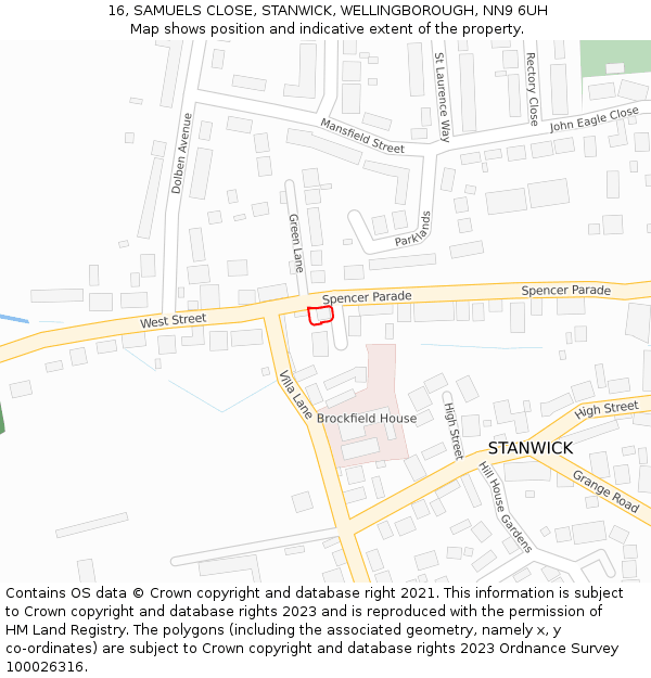 16, SAMUELS CLOSE, STANWICK, WELLINGBOROUGH, NN9 6UH: Location map and indicative extent of plot