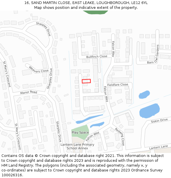 16, SAND MARTIN CLOSE, EAST LEAKE, LOUGHBOROUGH, LE12 6YL: Location map and indicative extent of plot