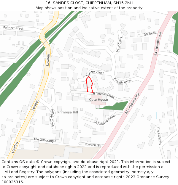 16, SANDES CLOSE, CHIPPENHAM, SN15 2NH: Location map and indicative extent of plot