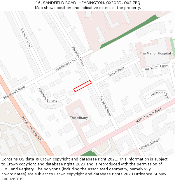 16, SANDFIELD ROAD, HEADINGTON, OXFORD, OX3 7RQ: Location map and indicative extent of plot