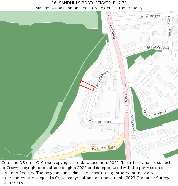 16, SANDHILLS ROAD, REIGATE, RH2 7RJ: Location map and indicative extent of plot