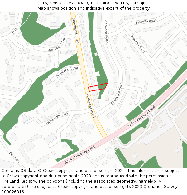 16, SANDHURST ROAD, TUNBRIDGE WELLS, TN2 3JR: Location map and indicative extent of plot