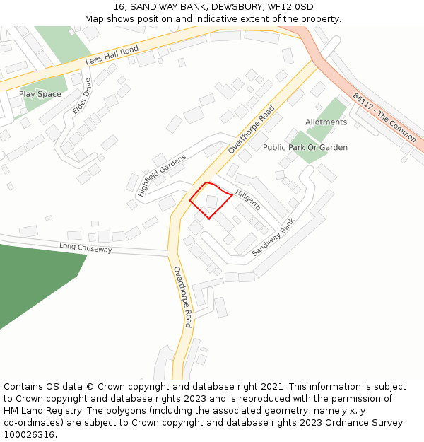 16, SANDIWAY BANK, DEWSBURY, WF12 0SD: Location map and indicative extent of plot