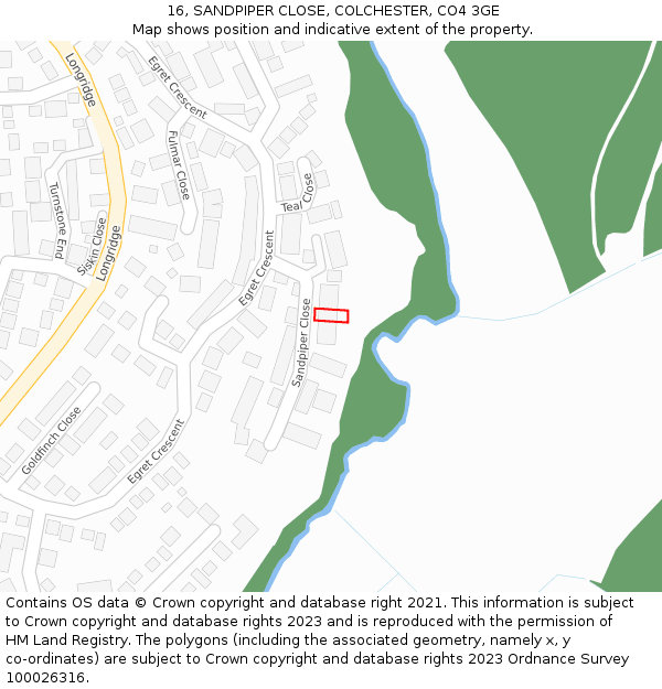 16, SANDPIPER CLOSE, COLCHESTER, CO4 3GE: Location map and indicative extent of plot