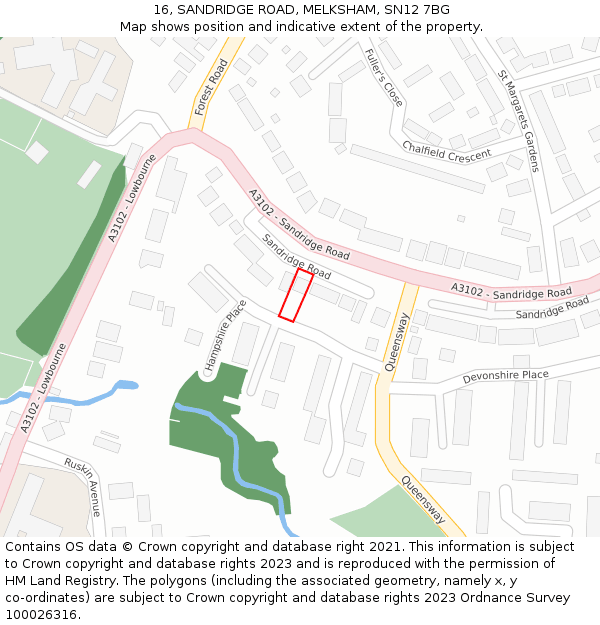 16, SANDRIDGE ROAD, MELKSHAM, SN12 7BG: Location map and indicative extent of plot