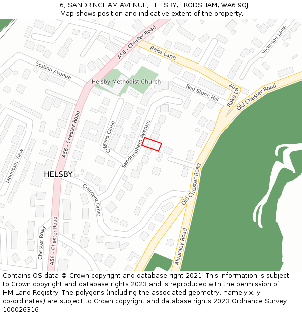 16, SANDRINGHAM AVENUE, HELSBY, FRODSHAM, WA6 9QJ: Location map and indicative extent of plot