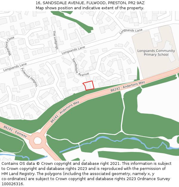 16, SANDSDALE AVENUE, FULWOOD, PRESTON, PR2 9AZ: Location map and indicative extent of plot