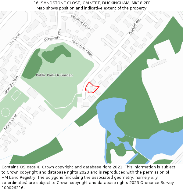 16, SANDSTONE CLOSE, CALVERT, BUCKINGHAM, MK18 2FF: Location map and indicative extent of plot