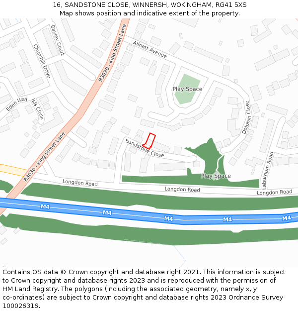 16, SANDSTONE CLOSE, WINNERSH, WOKINGHAM, RG41 5XS: Location map and indicative extent of plot