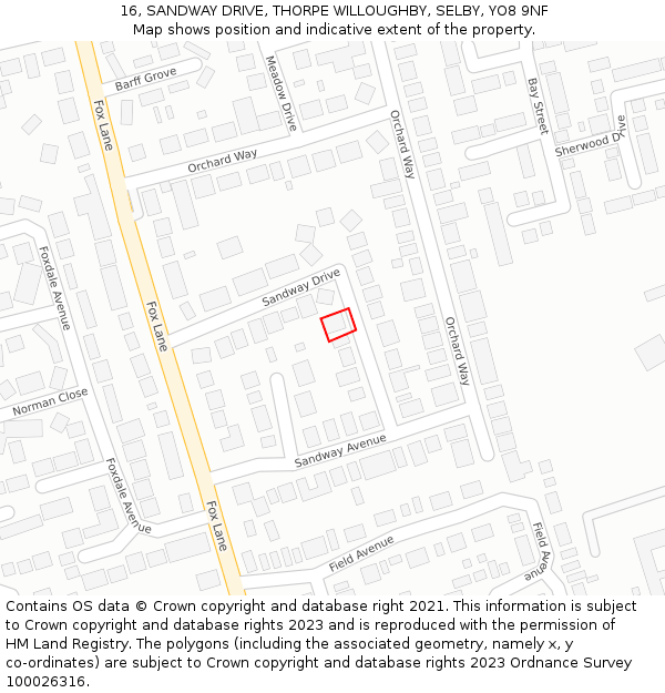 16, SANDWAY DRIVE, THORPE WILLOUGHBY, SELBY, YO8 9NF: Location map and indicative extent of plot