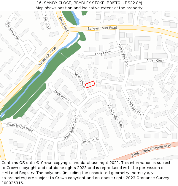 16, SANDY CLOSE, BRADLEY STOKE, BRISTOL, BS32 8AJ: Location map and indicative extent of plot