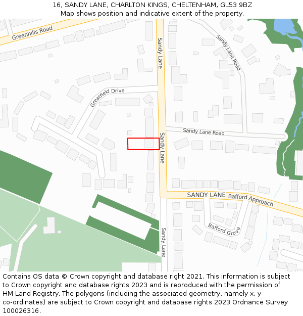 16, SANDY LANE, CHARLTON KINGS, CHELTENHAM, GL53 9BZ: Location map and indicative extent of plot