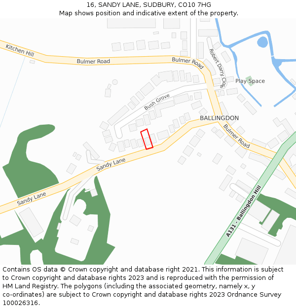 16, SANDY LANE, SUDBURY, CO10 7HG: Location map and indicative extent of plot