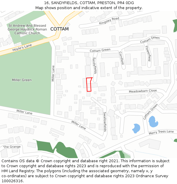 16, SANDYFIELDS, COTTAM, PRESTON, PR4 0DG: Location map and indicative extent of plot