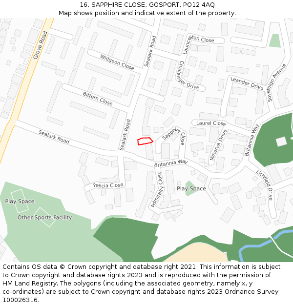 16, SAPPHIRE CLOSE, GOSPORT, PO12 4AQ: Location map and indicative extent of plot