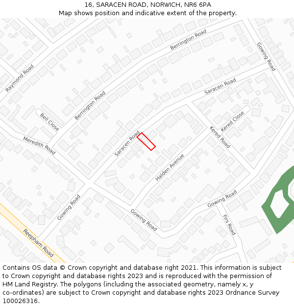 16, SARACEN ROAD, NORWICH, NR6 6PA: Location map and indicative extent of plot