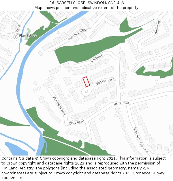 16, SARSEN CLOSE, SWINDON, SN1 4LA: Location map and indicative extent of plot