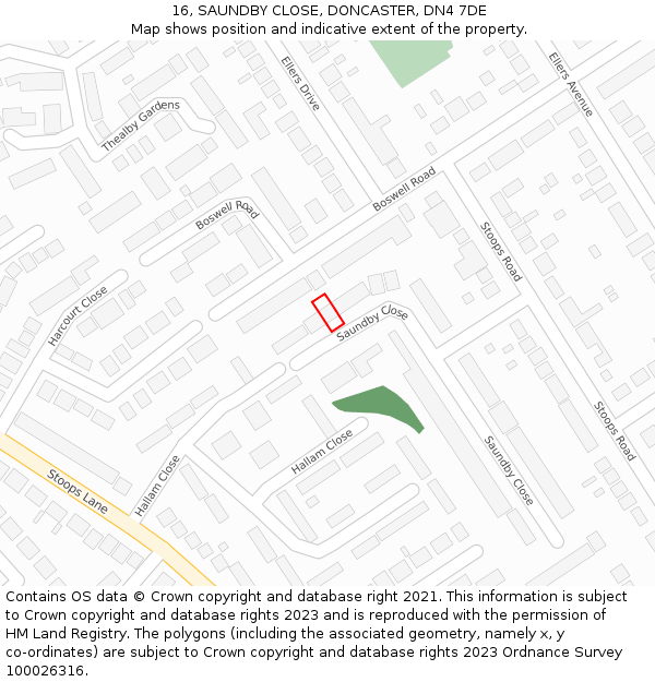 16, SAUNDBY CLOSE, DONCASTER, DN4 7DE: Location map and indicative extent of plot