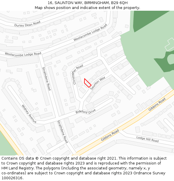 16, SAUNTON WAY, BIRMINGHAM, B29 6QH: Location map and indicative extent of plot