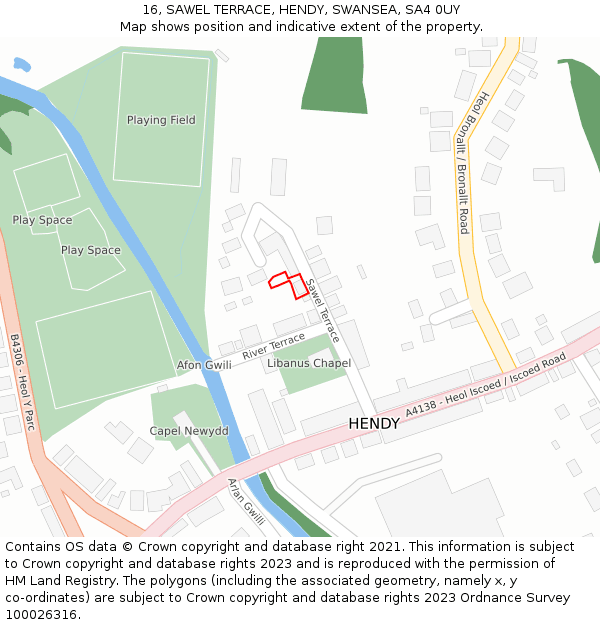 16, SAWEL TERRACE, HENDY, SWANSEA, SA4 0UY: Location map and indicative extent of plot