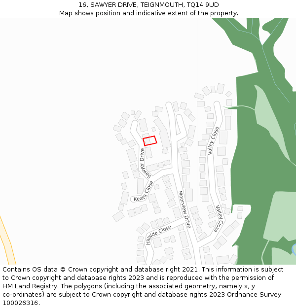 16, SAWYER DRIVE, TEIGNMOUTH, TQ14 9UD: Location map and indicative extent of plot