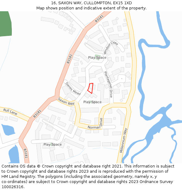 16, SAXON WAY, CULLOMPTON, EX15 1XD: Location map and indicative extent of plot