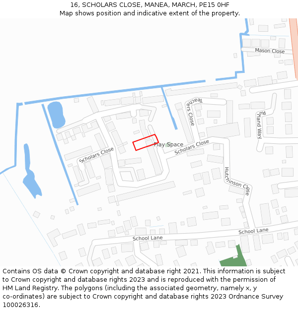 16, SCHOLARS CLOSE, MANEA, MARCH, PE15 0HF: Location map and indicative extent of plot