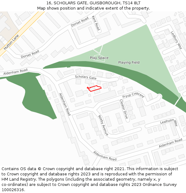 16, SCHOLARS GATE, GUISBOROUGH, TS14 8LT: Location map and indicative extent of plot